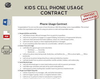 Kids Cell Phone Contract | Parent-Child Agreement (Digital Download)