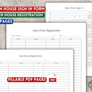 Hoja de registro para jornada de puertas abiertas. Formulario imprimible para registro de bienes raíces. Descarga instantánea. Tamaño carta.