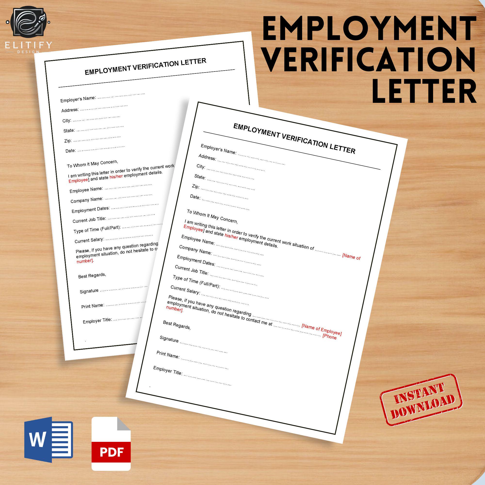 Fillable Employment Verification Letter Template. Employment ...