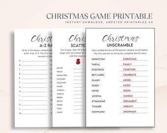 Christmas Game Printable Set, Holiday Party Activity Pack, Instant Download Games, Fun Xmas Printables