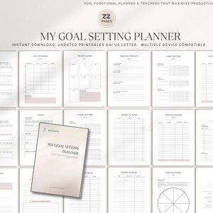 Minimalist Goal Setting Planner, Productivity Planner, Daily Agenda, Monthly Organizer, Undated Planner