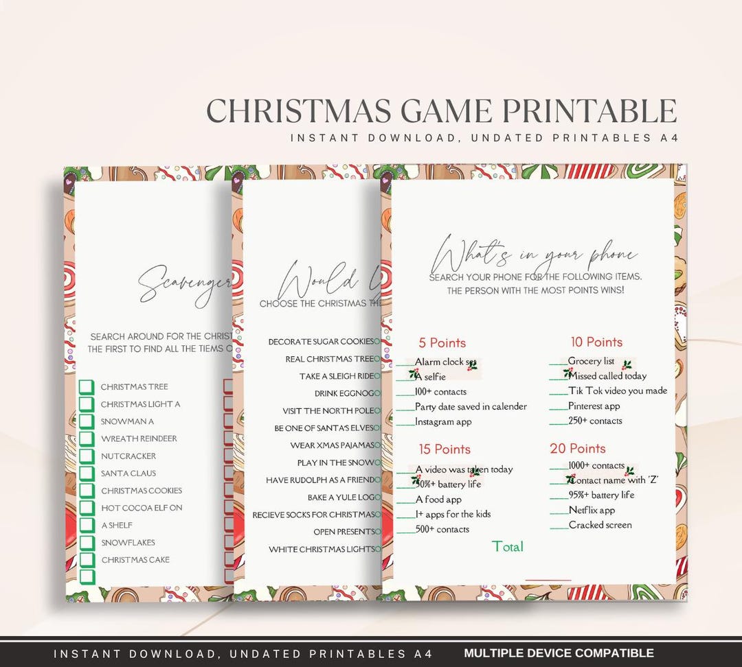 Vintage Christmas Game Printable Set, Holiday Party Games (instant ...