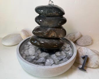 4-Tiered Tabletop Fountain w/ Grey Toned Rocks