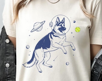 German Shepherd Vintage Dog Outer Space T Shirt, German Shepherd Tennis Ball Love Sweatshirt, Funny GSD Owner Tee,  German Shepherd Gift