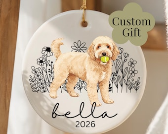 Gouden krabbelornament Custom Goldendoodle-cadeau Gepersonaliseerde kerstkrabbel Moederdagcadeau Labradoodle-ornament huisdierverlies ornament herdenking