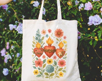 Holy Family Hearts Catholic Tote Bag Sacred Heart of Jesus Bag Virgin Mary Gift Saint Joseph Tote Boho Christian Tote Gift for Mom Grandma