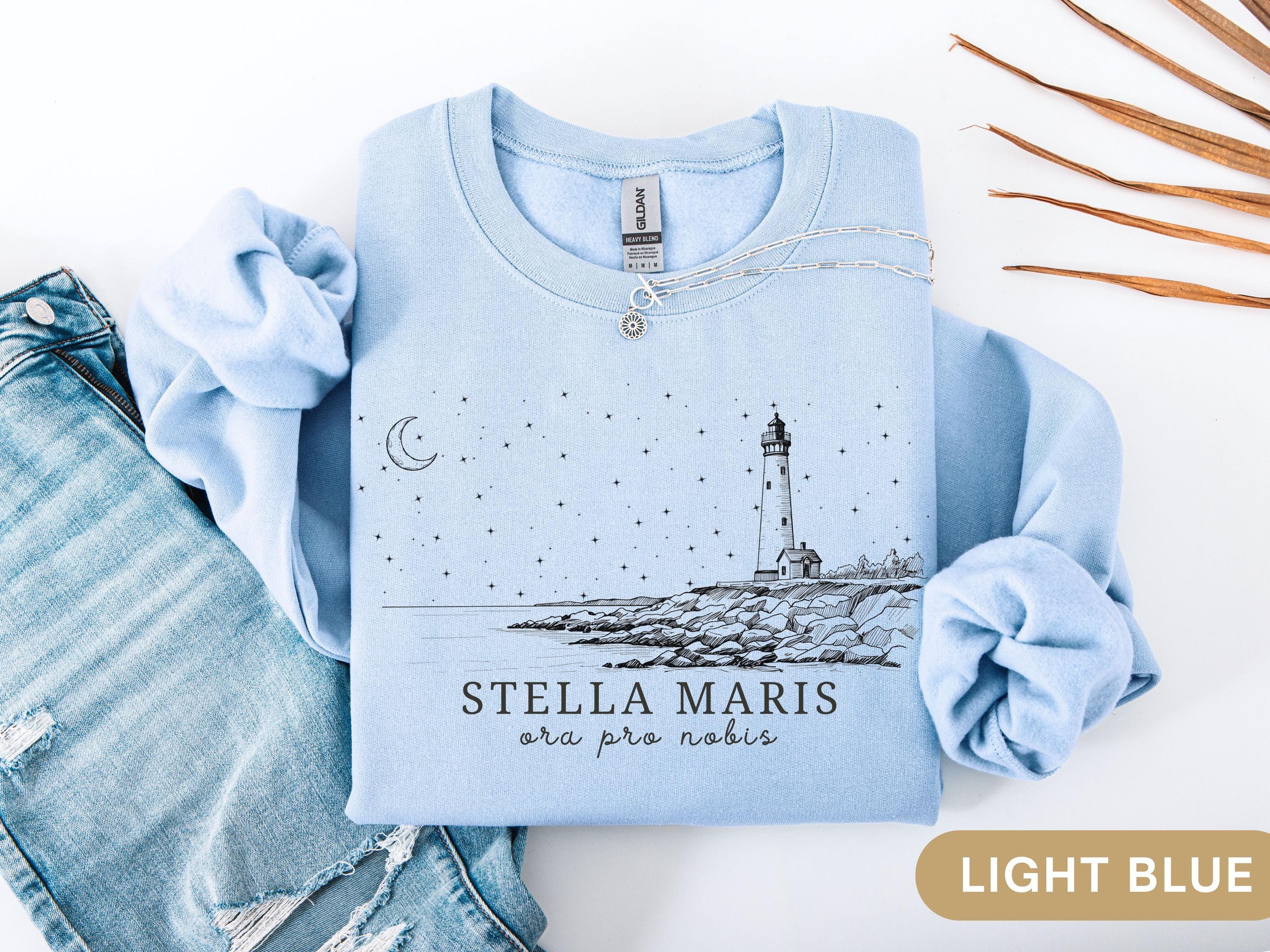 Stella Maris Catholic Sweatshirt, Virgin Mary Nautical T-Shirt, Christian Mom Gift, Catholic Grandma Gift, Lighthouse Rosary Lover Gift