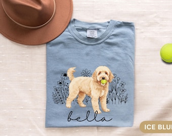 Personalized Golden Doodle Shirt Custom Goldendoodle TShirt for Doodle Mom Gift Comfort Colors Tennis Ball Wildflower Dog Tee for Dog Owner