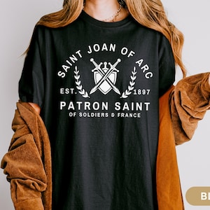 Heilige Jeanne d&#39;Arc Comfort Farben Shirt, katholische St. Joan Französisch Schutzpatron Tee Konfirmation Geschenk für Mädchen Jungen Jugendliche christlichen Krieger