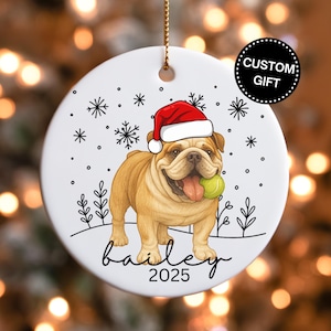 Bulldog Ornament Custom Bulldog Gift Personalized Christmas Bulldog Mom Gift Pet Loss Ornament Dog Remembrance Gift White Brindle Bulldog