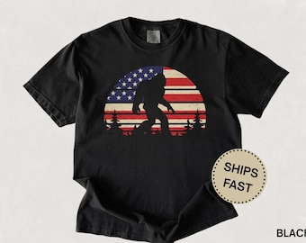 Lustiges Big Foot Bunt T-Shirt, Sasquatch Americas 250 Jahr Komfort Farben T-Shirt, Camping USA Shirt, lustiges Herren 4. Juli Retro T-Shirt