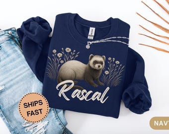 Personalized Ferret Sweatshirt with Pet Name, Cute Vintage Floral Ferret Shirt for Women, New Ferret Owner Gift or Pet Memorial Gift