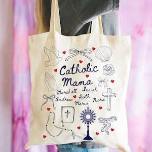 Katholische Mutter Geschenk Personalisierte Tragetasche für Homeschool Mom, Benutzerdefinierte Glaube Tragetasche Religiöses Rosenkranz Geschenk, Anbetung Mom Tasche für Muttertag