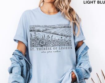 Saint Therese of Lisieux Shirt, Catholic Saint TShirt Gift for Confirmation Girl, All Saints Day Shirt, Traditional Latin Bella Canvas Tee