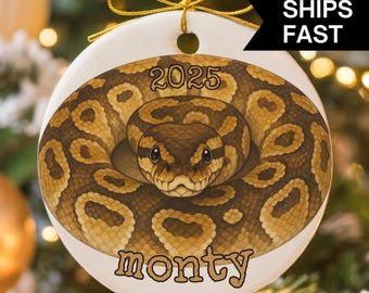 Adorno navideño personalizado de pitón bola, decoración de pitón bola, adorno navideño de serpiente personalizado, recuerdo conmemorativo para mascotas, regalo navideño de serpiente