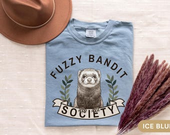 おもしろフェレットシャツ（男女兼用）、かわいいふわふわバンディットソサエティTシャツ、フェレットの飼い主へのギフト、小動物愛好家へのギフト、彼女・彼氏へのギフト