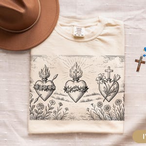 Holy Family Hearts Catholic Shirt Sacred Heart of Jesus TShirt Virgin Mary Shirt Saint Joseph Tee Christian Shirt Gift for Mom Grandma Shirt