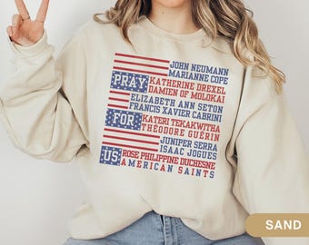 Catholic American Saint Prayer Shirt Patriotic USA Faith Tee Catholic Pray for us Fourth of July or Election Day Shirt Catholic Mom Gift Tee