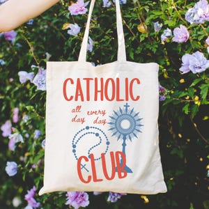 Katholische Club-Einkaufstasche für Frauen Trendy Religiöses Konfirmationsgeschenk für Mädchen Jungen Anbetung Einkaufstasche Rosenkranz Gebetstasche Neue katholische Mama Tasche