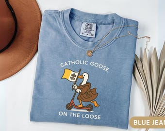 Camiseta Católica Engraçada, Camiseta Religiosa com Ganso Bobo, Camiseta Franciscana Comfort Colors, Presente Católico, Camiseta para Grupo de Jovens, Camiseta com a Bandeira do Vaticano