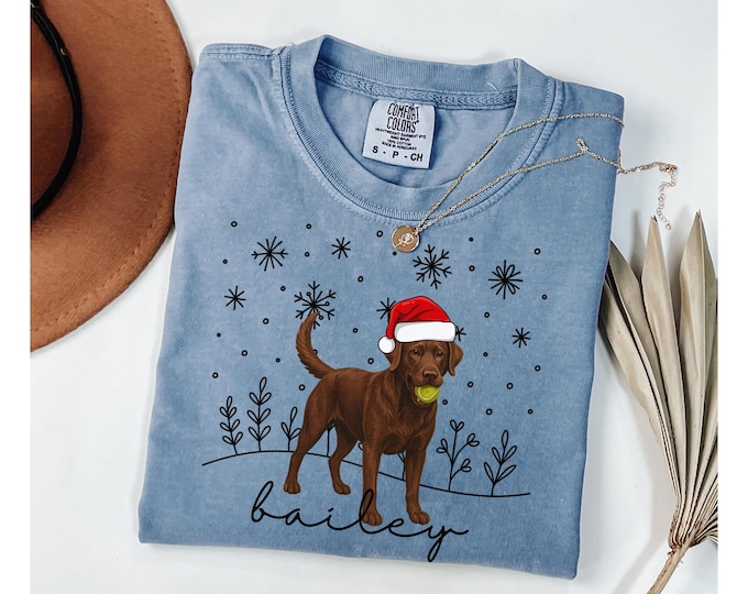 Personalized Chocolate Lab Gift Christmas Custom Chocolate Labrador Shirt for Lab Mom Comfort Colors Holiday Dog Tee for New Dog Owner