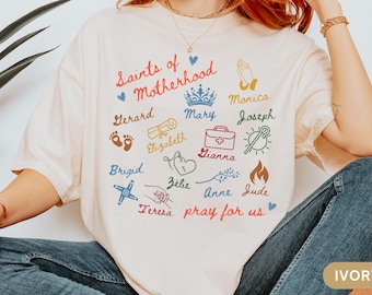 Catholic Saint Doodle Shirt for Women Religious Motherhood Gift New Catholic Mom Birthday Gift Mothers Day TShirt St Gerard Jude Mary Gianna