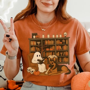German Shepherd Halloween Shirt Funny Dog Ghost Shirt Fall Pumpkin T Shirt Gift for German Shepherd Owner GSD Tee Gift Wife Girlfriend Tee