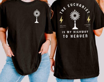 Saint Carlo Acutis Eucharist TShirt, Comfort Colors Catholic Adoration Shirt, Catholic Saint Tee Gift for Millennial Confirmation Boy Girl