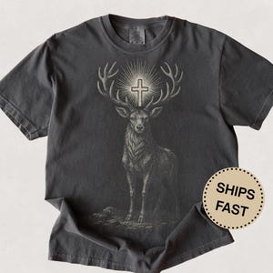 St Hubert Deer Shirt Catholic Apparel Mens TShirt Comfort Colors Deer Hunter Gift Faith Shirt Gift for Dad Grandpa Husband All Saints Day