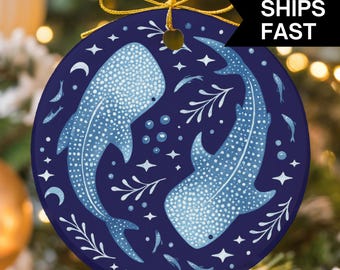Whale Shark Ornament 2025 Coastal Christmas Decoration Ceramic Holiday Shark Ornament
