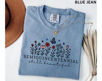 Americas 250 Year Anniversary Comfort Colors USA Shirt, Womens Patriotic T-Shirt, United States 250 Year Semiquincentennial Floral Shirt