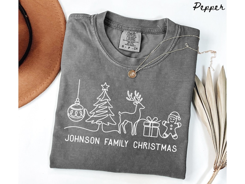 Pepper Tree Line Drawing Custom Family Christmas Shirts 2026, Personalized Family Matching ...