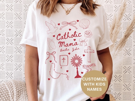 Catholic Mom Gift Personalized Shirt for Homeschool Mom, Custom Faith Sweatshirt Religious Rosary Tee, Adoration Mom Shirt for Mothers Day
