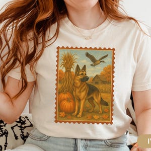 German Shepherd Halloween Shirt Thanksgiving German Shepherd Dog Stamp Tee Fall Pumpkin T Shirt Gift for German Shepherd Owner GSD Tee Gift