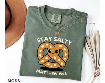 Camiseta cristiana, camiseta con versículo bíblico salado, camiseta cristiana divertida, artículos de Jesús, camiseta de pretzel adorable, camiseta con colores cómodos para adolescentes religiosos