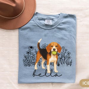 Personalized Beagle Shirt Custom Beagle Gift for Dog Mom Comfort Colors Tennis Ball Beagle Floral Tee Dog Name Shirt Pet Memorial Gift