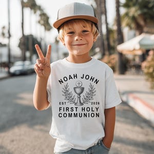 First Communion Gift for Boys Custom TShirt Girls Personalized 1st Holy Communion Party Favor Gift from Grandparents First Eucharist Tee