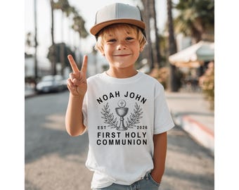First Communion Gift for Boys Custom TShirt Girls Personalized 1st Holy Communion Party Favor Gift from Grandparents First Eucharist Tee