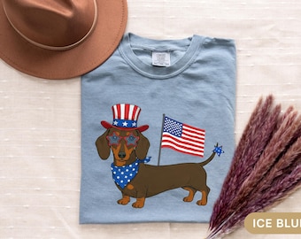 Chemise teckel 4 juillet pour femme couleurs confort drôle jour de l'indépendance teckel maman tee-shirt américain patriotique Doxie chien cadeau pour fille