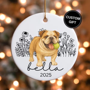 Bulldog Ornament Custom Bulldog Gift Personalized Christmas Bulldog Mom Gift Pet Loss Ornament Dog Remembrance Gift White Brindle Bulldog