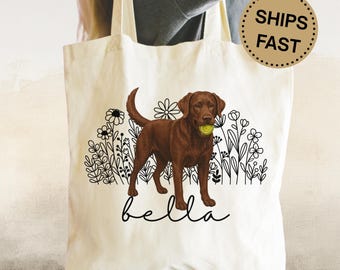 Personalized Chocolate Lab Gift Custom Chocolate Labrador Tote Bag for Lab Mom Floral Dog Tote Gift for New Dog Owner Dog Treat Bag Pet Gift