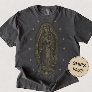Our Lady of Guadalupe Virgin Mary Shirt Catholic Apparel Mens TShirt Comfort Colors Faith Shirt Gift for Dad Grandpa Husband Blessed Mother
