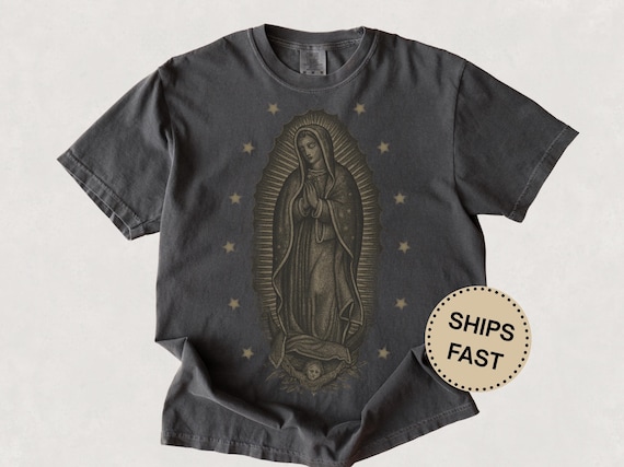 Our Lady of Guadalupe Virgin Mary Shirt Catholic Apparel Mens TShirt Comfort Colors Faith Shirt Gift for Dad Grandpa Husband Blessed Mother
