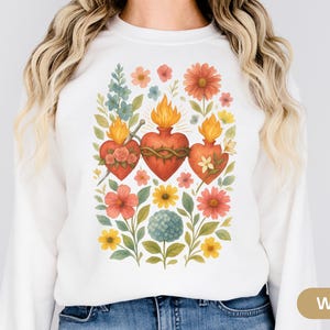 Holy Family Hearts Catholic Sweatshirt Sacred Heart of Jesus Shirt Virgin Mary Gift Saint Joseph Boho Christian Sweater Gift for Mom Grandma