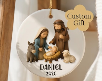 Christian Ornament Custom, Nativity Ornament Personalized, Kids Christian Christmas Ornament, Religious Gift for Boy Girl, Toddler Gift
