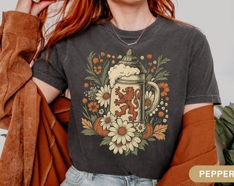 Oktoberfest-skjorta för kvinnor, ölfestivalskjorta, boho, bayersk ölstein-t-shirt, blommig tysk t-shirt, oktoberfest-skjorta, höst-polka-festivalskjorta