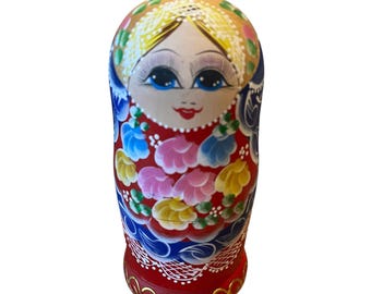 Vintage Hand-Painted Floral Russian Nesting Dolls, Set of 5