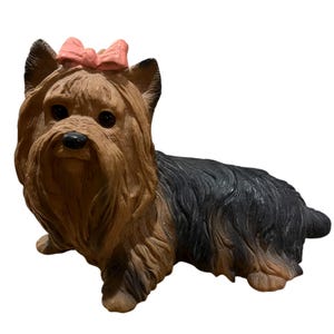 Vintage Yorkshire Terrier Figurine with Pink Bow.