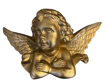Targa da parete vintage con cherubino dorato, 23 x 15 cm.
