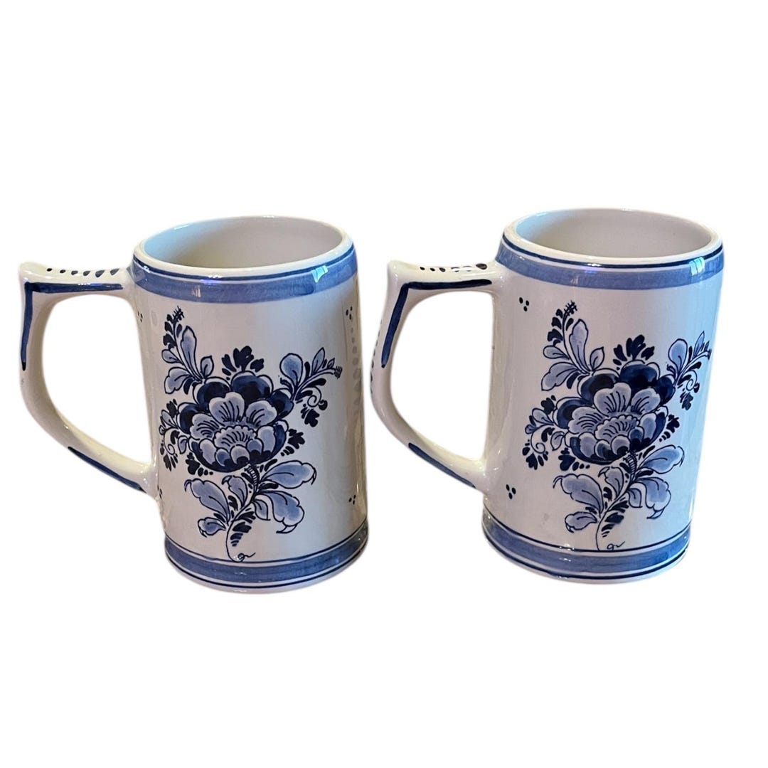 Set of 2 Hand-painted Delft Holland Blue and White Mugs. - Etsy